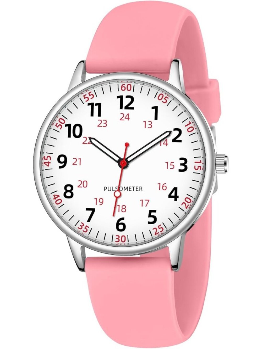 Women's Pink Analog Silicone Rubber Band Second Hand Nursing Waterproof Watch